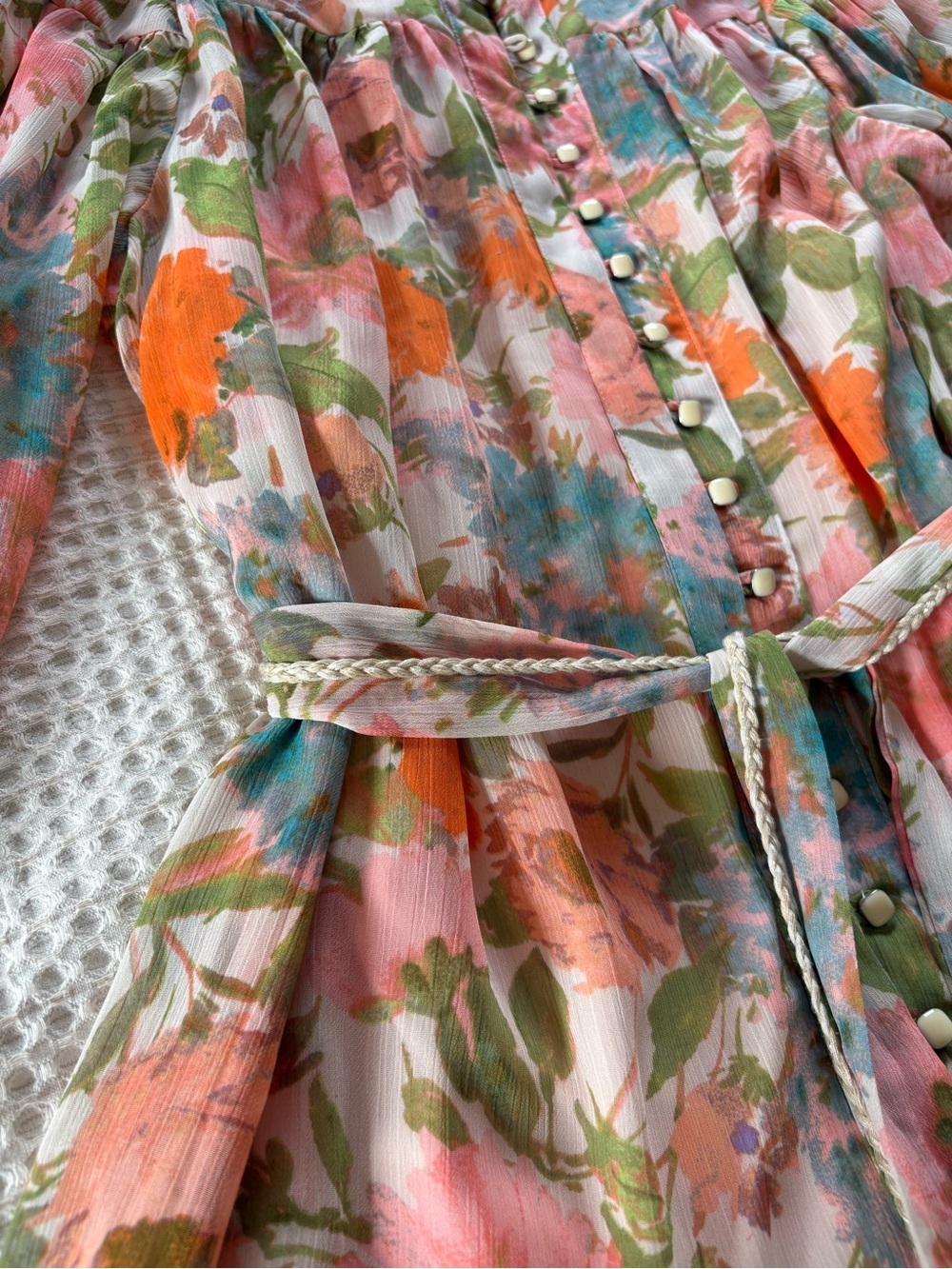 NWT Taylor Floral Tiered Chiffon Mini Dress Long Slv Sz 14 - Pink & Orange - Picture 7 of 16